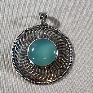 Doug Paulus 925 Sterling Silver Chalcedony Sunburst Round Statement Pendant Boho